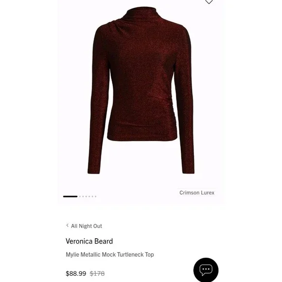 Veronica Beard Crimson Lurex Turtleneck Top - Picture 1 of 13